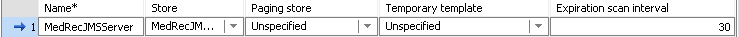 Add JMS server: Set name to MedRecJMSServer, store to MedRecJMSJDBCStore, paging store to unspecified, temporary template to unspecified, and expiration scan interval to 30. 