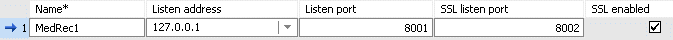 Add Managed Server MedRec1: set name to MedRec1, listen address to 127.0.0.1, listen port to 8001, and SSL listen port to 8002, and enable SSL.