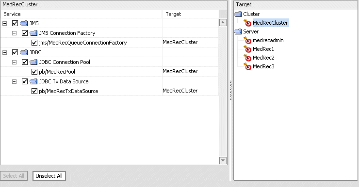Target all services to MedRecCluster