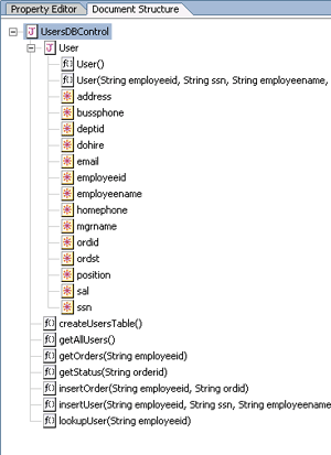 Document Structure Window for a Database Control
