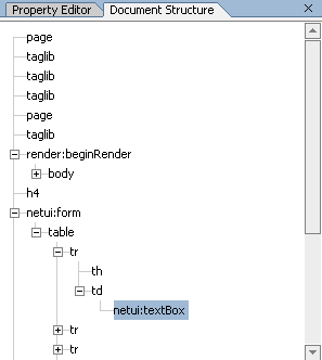 Document Structure Window for a JSP File