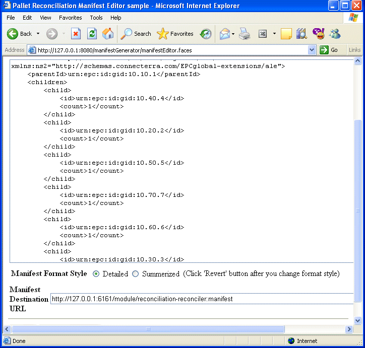 Browser Window Displaying Generated Manifest