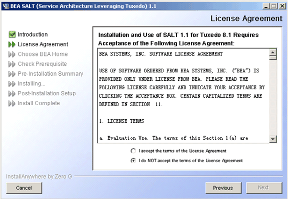 License Agreement Screen