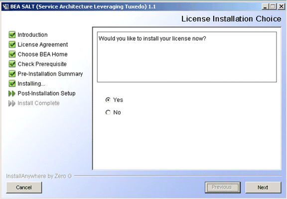License Installation Choice Screen