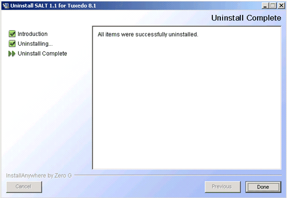 Uninstall Complete Screen