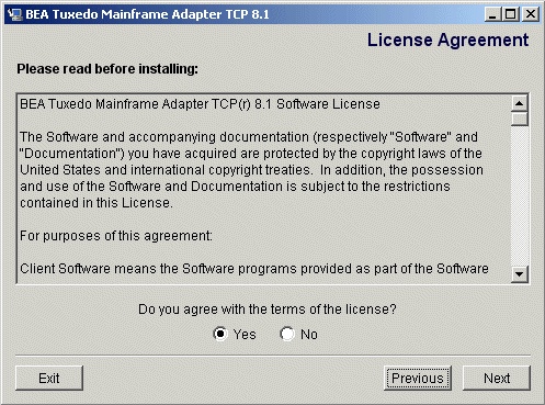 License Agreement Screen