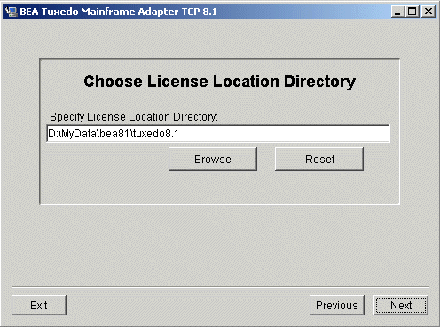 Choose License Location Directory Screen