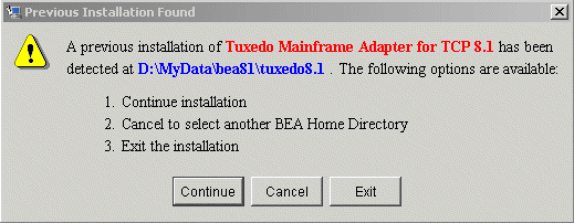 Previous Installation Found Message Box