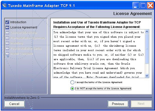 License Agreement Screen