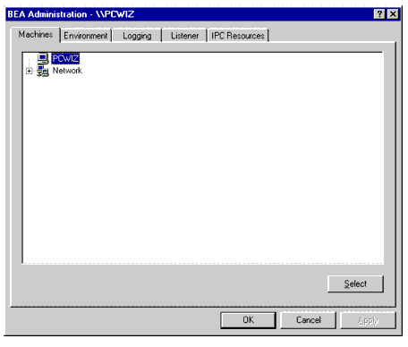 BEA Administration Window with Machines Page Displayed