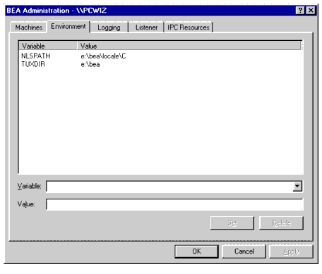 BEA Administration Window with Environment Page Displayed