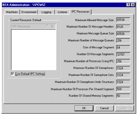 BEA Administration Window with IPC Resources Page Displayed