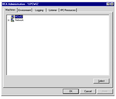 BEA Administration Window with Machines Page Displayed