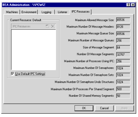 BEA Administration Window with IPC Resources Page Displayed
