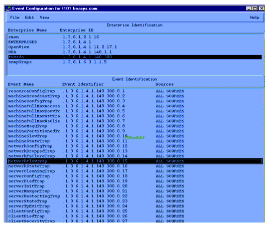 HP OpenView Event Configuration Window