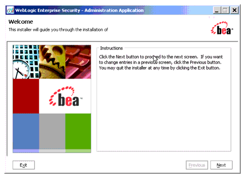 WebLogic Enterprise Security Administration Application Window