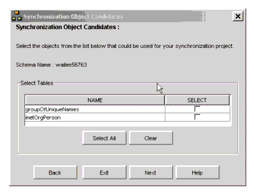 Synchronization Select Objects Page