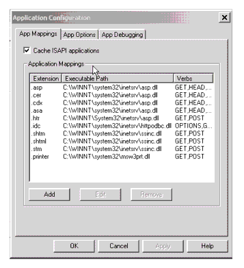 IIS Web Site Application Configuration Dialog