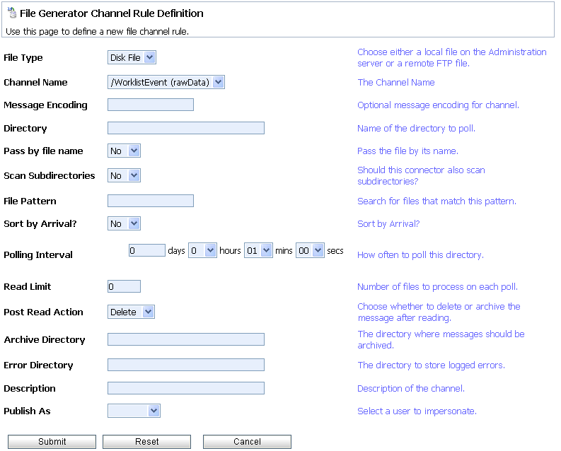 Channel Rule Definition - File Event Generator - Disk File Type