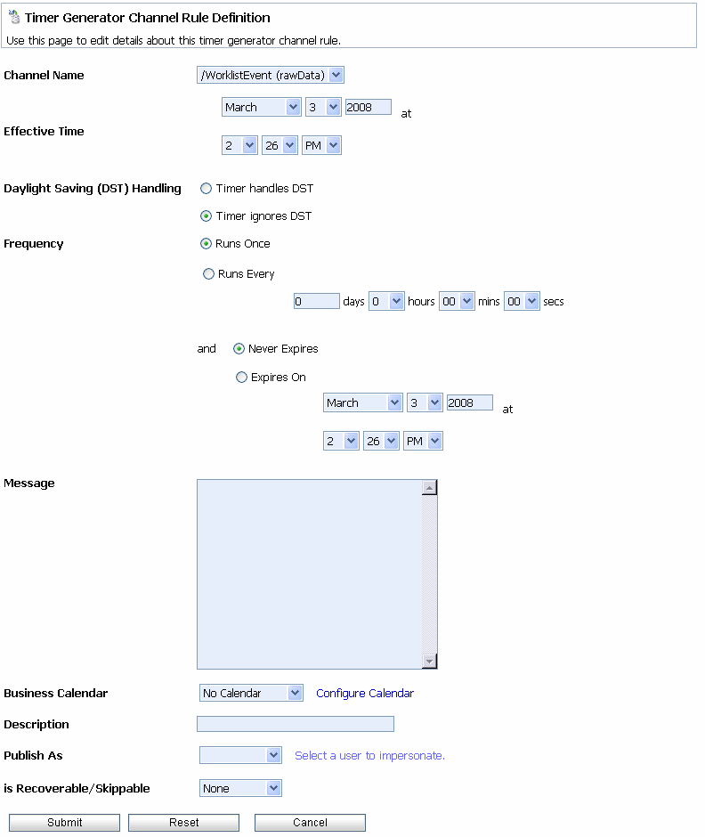 Timer Generator - Channel Rule Definition