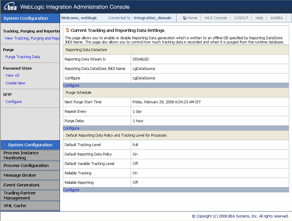 WebLogic Integration Administration Console - Home Page