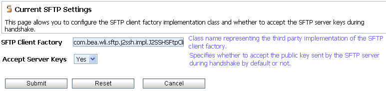Current SFTP Settings