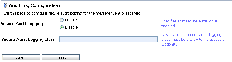 Audit Log Configuration Page