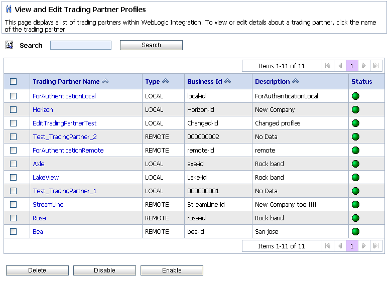 WebLogic Integration Administration Console - Trading Partner Management - Home Page
