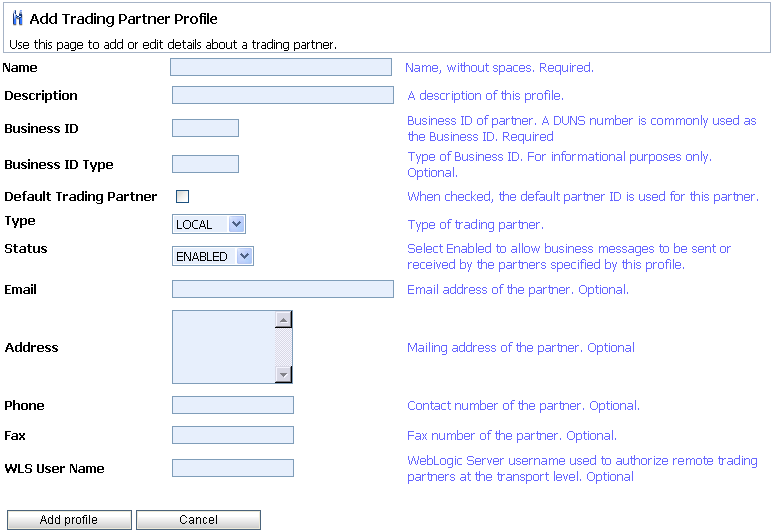 Add Trading Partner Profile