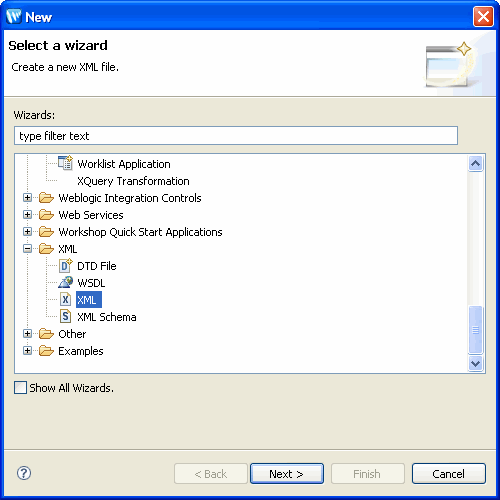 Select a Wizard - XML File