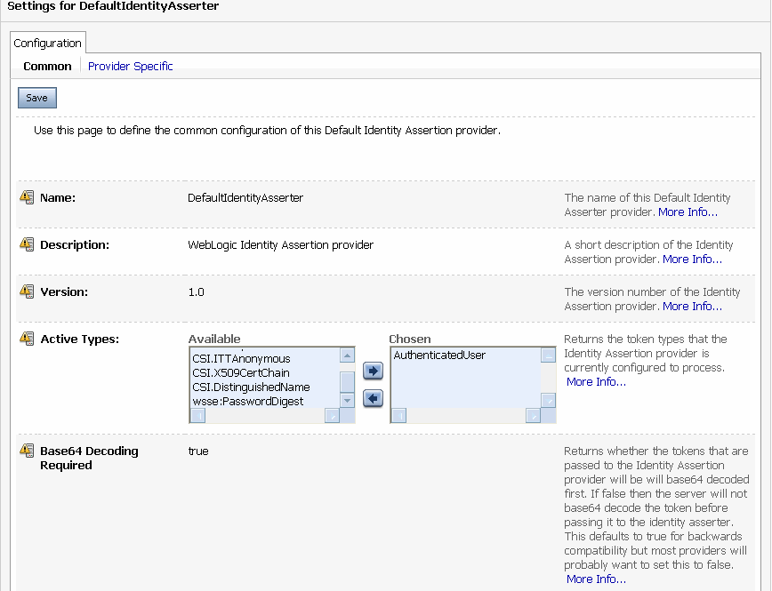 Configuration of the Default Identity Asserter