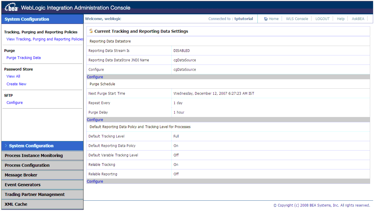 WebLogic Integration Administration Console