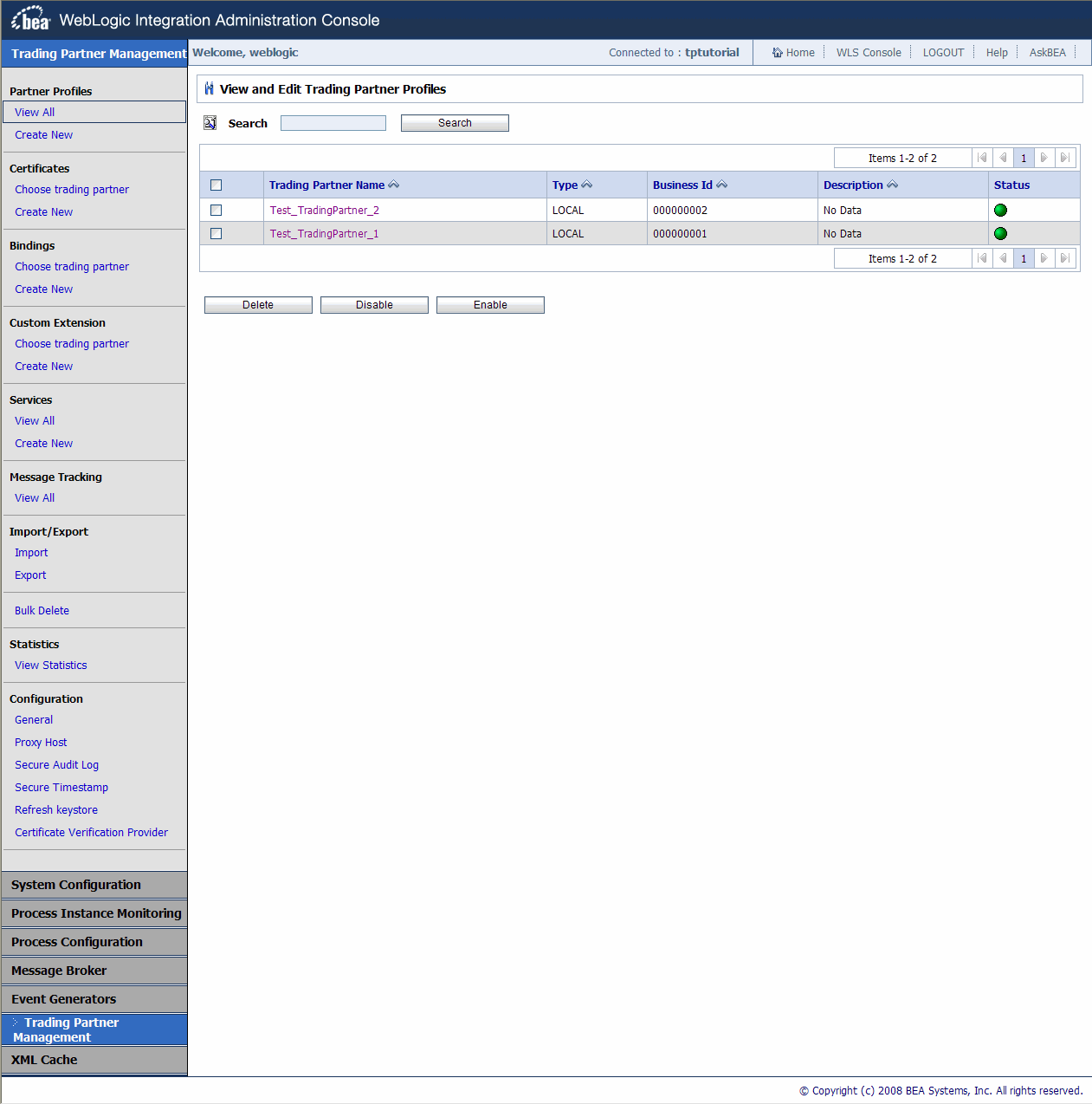 WebLogic Integration Administration Console