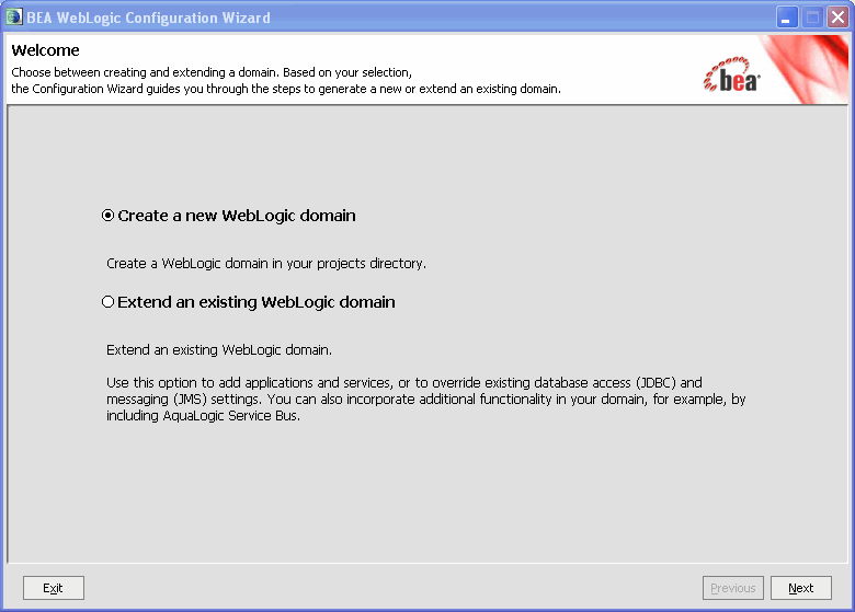 Creating a New WebLogic Domain 