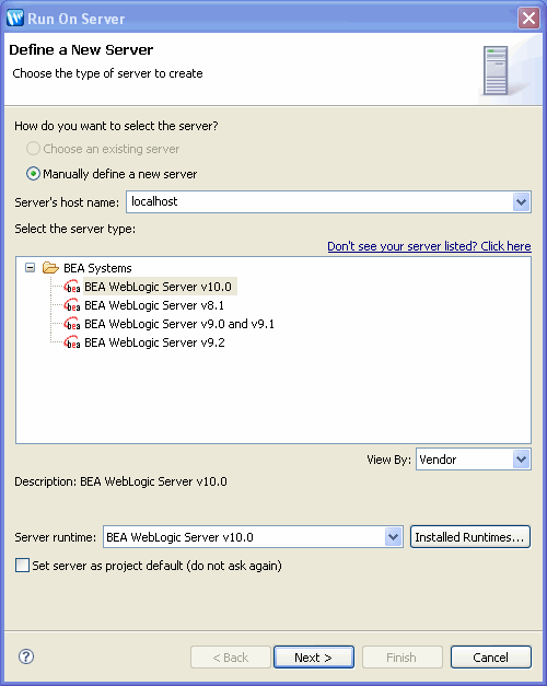 Defining a New Server to Deploy the Application 