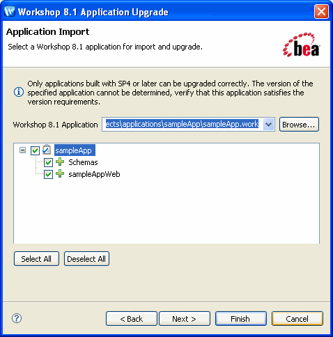 Selecting the Import Application
