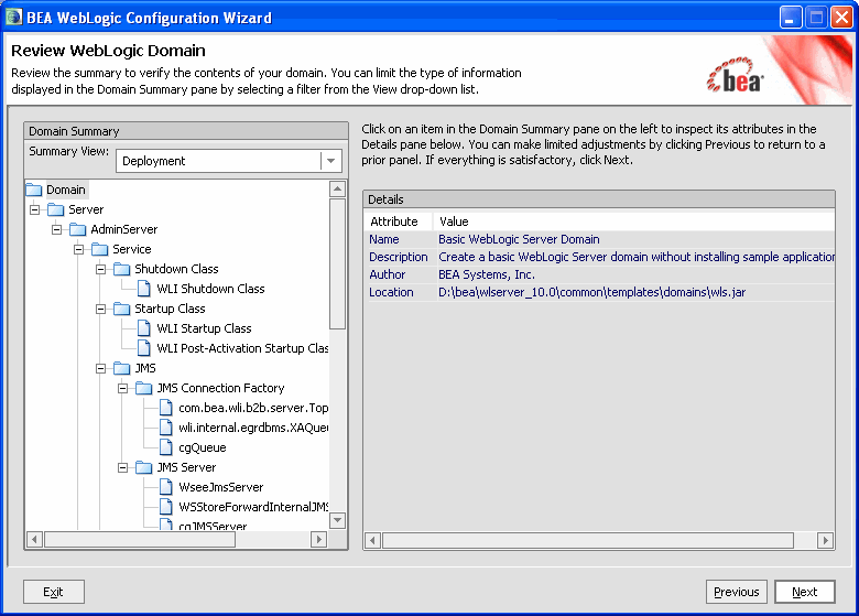 Review the Domain Configuration Settings 