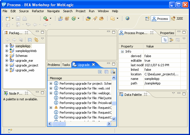 Import and Upgrade Progress Log in the BEA Workshop for WebLogic Platform IDE 