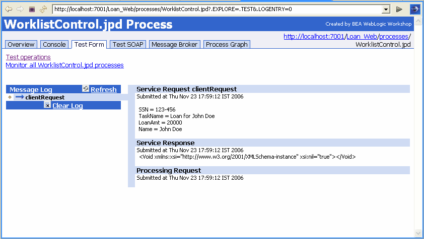 Successful Execution of the WorklistControl Business Process 