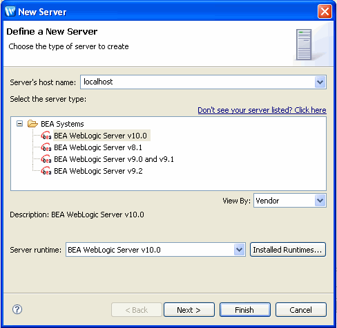 New Server Dialog Box