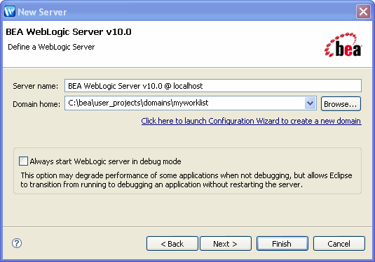 Specify the domain name for the New Server