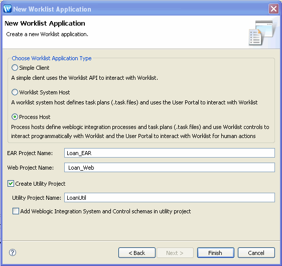 New Worklist Application Dialog Box
