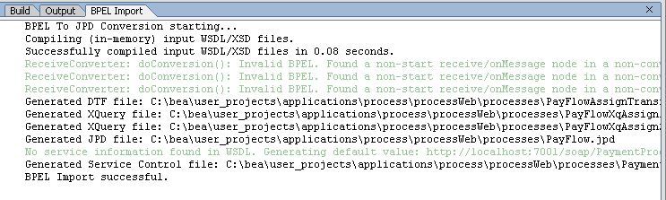 BPEL Import Pane - Conversion Successful