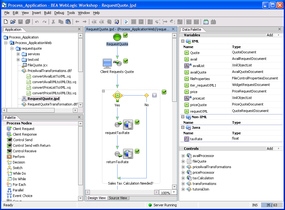 WebLogic Integration Business Process in the WebLogic Workshop IDE 