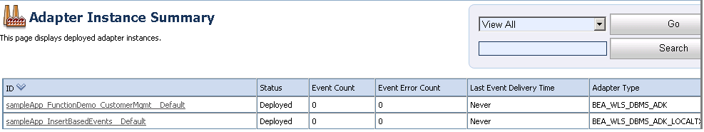 Adapter Instance Summary Page