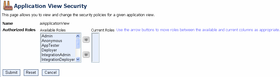 Applications View Security Page