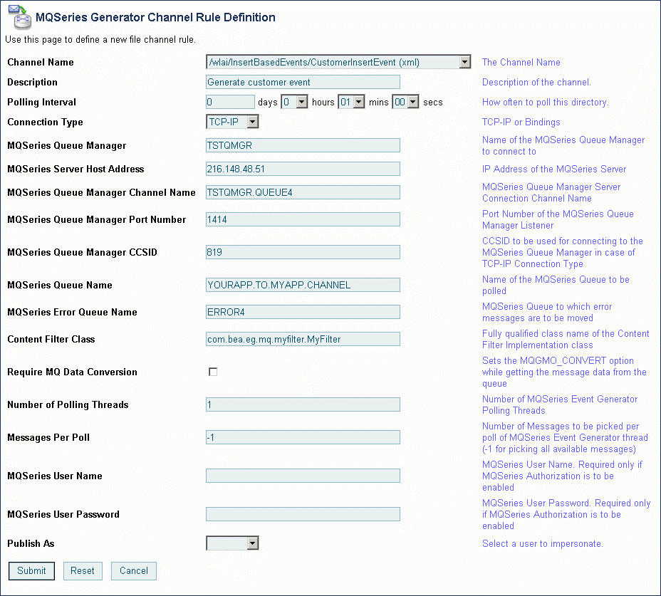 MQSeries Generator Channel Rule Definition