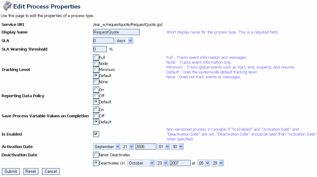 Edit Process Properties