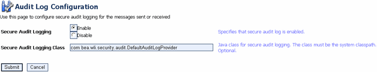 Audit Log Configuration Page