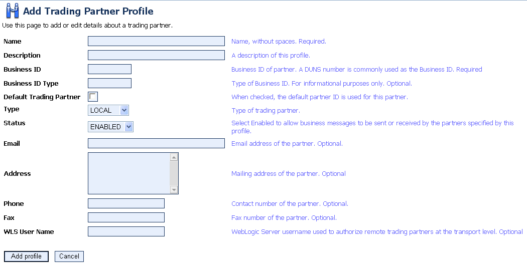 Add Trading Partner Profile